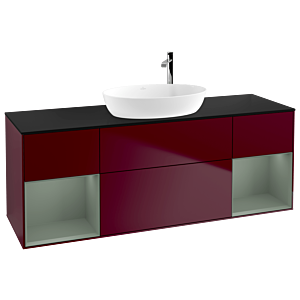Villeroy und Boch Finion Waschtischunterschrank G982GMHB 160cm, Abdeckplatte black matt, Emotion, Regale Olive matt lacquer, Peony Matt