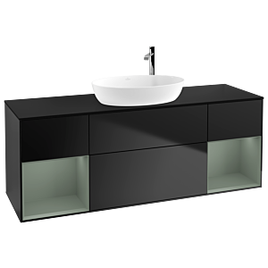 Villeroy und Boch Finion Waschtischunterschrank G982GMPD 160cm, Abdeckplatte black matt, Emotion, Regale Olive matt lacquer, Black matt lacquer