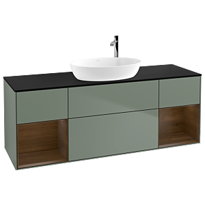 Villeroy und Boch Finion Waschtischunterschrank G982GNGM 160cm, Abdeckplatte black matt, Emotion, Regale Walnut Veneer, Olive Matt Lacquer
