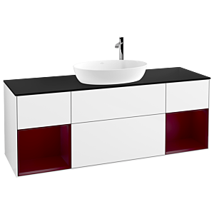 Villeroy und Boch Finion Waschtischunterschrank G982HBGF 160cm, Abdeckplatte black matt, Emotion, Regale Peony matt lacquer, Glossy white lacquer