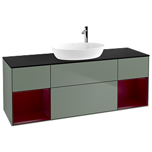 Villeroy und Boch Finion Waschtischunterschrank G982HBGM 160cm, Abdeckplatte black matt, Emotion, Regale Peony matt lacquer, Olive Matt Lacquer