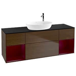 Villeroy und Boch Finion Waschtischunterschrank G982HBGN 160cm, Abdeckplatte black matt, Emotion, Regale Peony matt lacquer, Walnut veneer