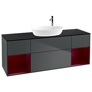 Villeroy und Boch Finion Waschtischunterschrank G982HBHG 160cm, Abdeckplatte black matt, Emotion, Regale Peony matt lacquer, Midnight Blue Matt Lacquer