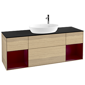 Villeroy und Boch Finion Waschtischunterschrank G982HBPC 160cm, Abdeckplatte black matt, Emotion, Regale Peony matt lacquer, Oak Veneer