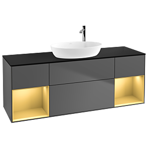 Villeroy und Boch Finion Waschtischunterschrank G982HFGK 160cm, Abdeckplatte black matt, Emotion, Regale Gold matt lacquer, Anthracite matt