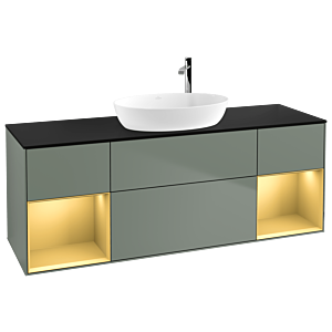 Villeroy et Boch Finion Villeroy et Boch G982HFGM 160cm, plaque de finition noir mat, Emotion, étagères laqué or mat, Olive Matt Lacquer