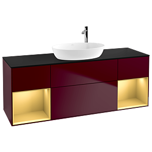Villeroy und Boch Finion Waschtischunterschrank G982HFHB 160cm, Abdeckplatte black matt, Emotion, Regale Gold matt lacquer, Peony Matt