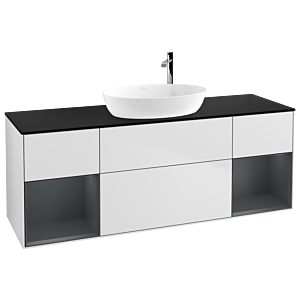 Villeroy et Boch Finion Villeroy et Boch G982HGMT 160cm, plaque de finition noir mat, Emotion, étagères laqué mat minuit, laqué blanc mat