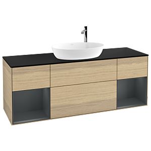 Villeroy und Boch Finion Waschtischunterschrank G982HGPC 160cm, Abdeckplatte black matt, Emotion, Regale Midnight matt lacquer, Oak Veneer