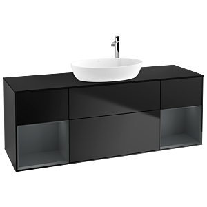 Villeroy et Boch Finion Villeroy et Boch G982HGPD 160cm, plaque de recouvrement noire mate, Emotion, étagères laqué mat Midnight, laqué noir mat