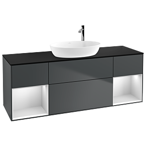 Villeroy et Boch Finion Villeroy et Boch G982MTHG 160cm, plaque de recouvrement noire mate, Emotion, étagères Blue Matt Lacquer blanc mat, Midnight Blue Matt Lacquer