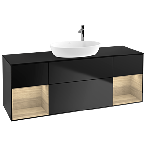 Villeroy und Boch Finion Waschtischunterschrank G982PCPD 160cm, Abdeckplatte black matt, Emotion, Regale Oak Veneer, Black matt lacquer