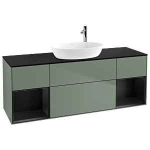 Villeroy und Boch Finion Waschtischunterschrank G982PDGM 160cm, Abdeckplatte black matt, Emotion, Regale Black matt lacquer, Olive Matt Lacquer