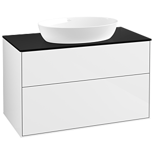 Villeroy und Boch Finion Waschtischunterschrank GA0200GF 100x60,3cm, Emotion, Abdeckplatte black matt, Glossy white lacquer