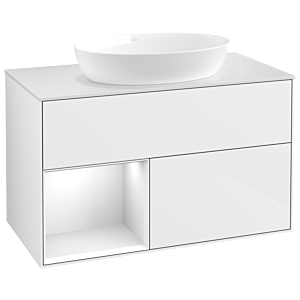 Villeroy und Boch Finion Waschtischunterschrank GA11GFGF 100cm, Abdeckplatte white matt, Emotion, Regale Glossy white lacquer, Glossy white lacquer
