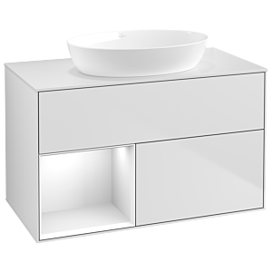 Villeroy und Boch Finion Waschtischunterschrank GA11GFMT 100cm, Abdeckplatte white matt, Emotion, Regale Glossy white lacquer, White matt lacquer