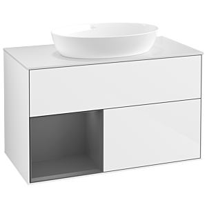 Villeroy und Boch Finion Waschtischunterschrank GA11GKGF 100cm, Abdeckplatte white matt, Emotion, Regale Anthracite matt lacquer, Glossy white lacquer