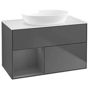 Villeroy und Boch Finion Waschtischunterschrank GA11GKGK 100cm, Abdeckplatte white matt, Emotion, Regale Anthracite matt lacquer, Anthracite matt