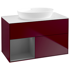 Villeroy und Boch Finion Waschtischunterschrank GA11GKHB 100cm, Abdeckplatte white matt, Emotion, Regale Anthracite matt lacquer, Peony Matt