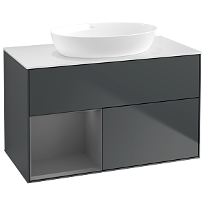 Villeroy und Boch Finion Waschtischunterschrank GA11GKHG 100cm, Abdeckplatte white matt, Emotion, Regale Anthracite matt lacquer, Midnight Blue Matt Lacquer
