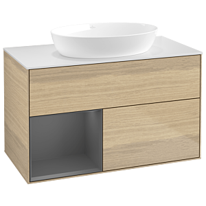 Villeroy und Boch Finion Waschtischunterschrank GA11GKPC 100cm, Abdeckplatte white matt, Emotion, Regale Anthracite matt lacquer, Oak Veneer