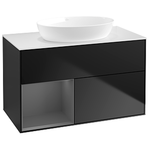 Villeroy und Boch Finion Waschtischunterschrank GA11GKPD 100cm, Abdeckplatte white matt, Emotion, Regale Anthracite matt lacquer, Black matt lacquer