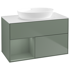 Villeroy und Boch Finion Waschtischunterschrank GA11GMGM 100cm, Abdeckplatte white matt, Emotion, Regale Olive matt lacquer, Olive Matt Lacquer