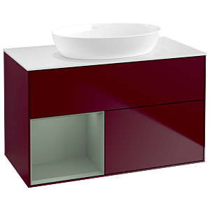 Villeroy und Boch Finion Waschtischunterschrank GA11GMHB 100cm, Abdeckplatte white matt, Emotion, Regale Olive matt lacquer, Peony Matt