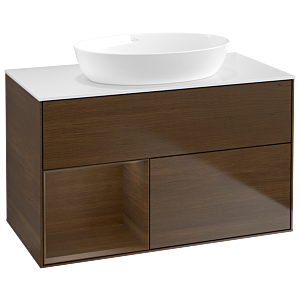 Villeroy und Boch Finion Waschtischunterschrank GA11GNGN 100cm, Abdeckplatte white matt, Emotion, Regale Walnut Veneer, Walnut veneer