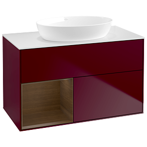 Villeroy und Boch Finion Waschtischunterschrank GA11GNHB 100cm, Abdeckplatte white matt, Emotion, Regale Walnut Veneer, Peony Matt