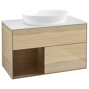 Villeroy und Boch Finion Waschtischunterschrank GA11GNPC 100cm, Abdeckplatte white matt, Emotion, Regale Walnut Veneer, Oak Veneer