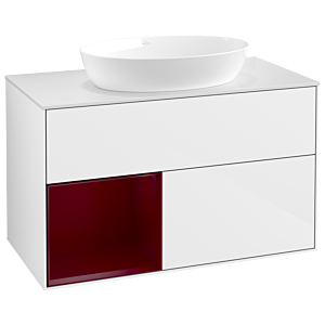 Villeroy und Boch Finion Waschtischunterschrank GA11HBGF 100cm, Abdeckplatte white matt, Emotion, Regale Peony matt lacquer, Glossy white lacquer