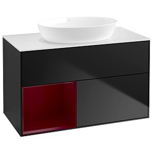 Villeroy und Boch Finion Waschtischunterschrank GA11HBPD 100cm, Abdeckplatte white matt, Emotion, Regale Peony matt lacquer, Black matt lacquer