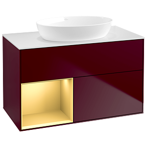 Villeroy und Boch Finion Waschtischunterschrank GA11HFHB 100cm, Abdeckplatte white matt, Emotion, Regale Gold matt lacquer, Peony Matt