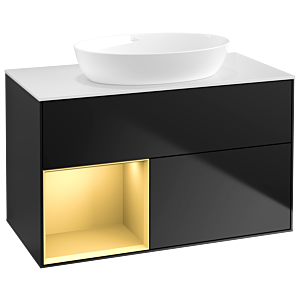 Villeroy und Boch Finion Waschtischunterschrank GA11HFPD 100cm, Abdeckplatte white matt, Emotion, Regale Gold matt lacquer, Black matt lacquer