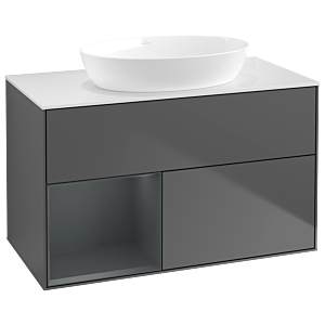 Villeroy und Boch Finion Waschtischunterschrank GA11HGGK 100cm, Abdeckplatte white matt, Emotion, Regale Midnight matt lacquer, Anthracite matt