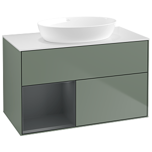 Villeroy und Boch Finion Waschtischunterschrank GA11HGGM 100cm, Abdeckplatte white matt, Emotion, Regale Midnight matt lacquer, Olive Matt Lacquer
