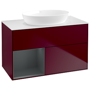 Villeroy und Boch Finion Waschtischunterschrank GA11HGHB 100cm, Abdeckplatte white matt, Emotion, Regale Midnight matt lacquer, Peony Matt