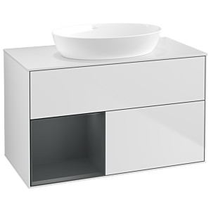 Villeroy und Boch Finion Waschtischunterschrank GA11HGMT 100cm, Abdeckplatte white matt, Emotion, Regale Midnight matt lacquer, White matt lacquer