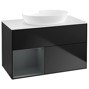 Villeroy und Boch Finion Waschtischunterschrank GA11HGPD 100cm, Abdeckplatte white matt, Emotion, Regale Midnight matt lacquer, Black matt lacquer