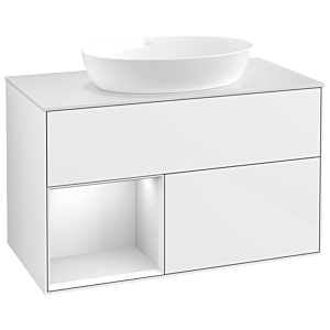 Villeroy und Boch Finion Waschtischunterschrank GA11MTGF 100cm, Abdeckplatte white matt, Emotion, Regale White matt lacquer, Glossy white lacquer