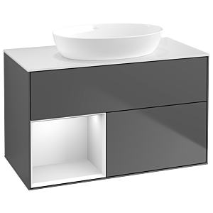 Villeroy und Boch Finion Waschtischunterschrank GA11MTGK 100cm, Abdeckplatte white matt, Emotion, Regale White matt lacquer, Anthracite matt