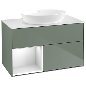 Villeroy und Boch Finion Waschtischunterschrank GA11MTGM 100cm, Abdeckplatte white matt, Emotion, Regale White matt lacquer, Olive Matt Lacquer