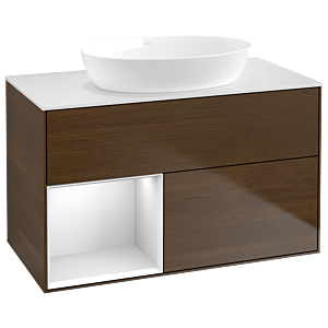 Villeroy und Boch Finion Waschtischunterschrank GA11MTGN 100cm, Abdeckplatte white matt, Emotion, Regale White matt lacquer, Walnut veneer
