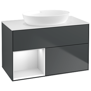 Villeroy und Boch Finion Waschtischunterschrank GA11MTHG 100cm, Abdeckplatte white matt, Emotion, Regale White matt lacquer, Midnight Blue Matt Lacquer