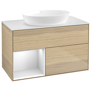 Villeroy und Boch Finion Waschtischunterschrank GA11MTPC 100cm, Abdeckplatte white matt, Emotion, Regale White matt lacquer, Oak Veneer