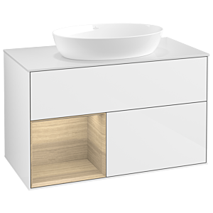 Villeroy und Boch Finion Waschtischunterschrank GA11PCGF 100cm, Abdeckplatte white matt, Emotion, Regale Oak Veneer, Glossy white lacquer