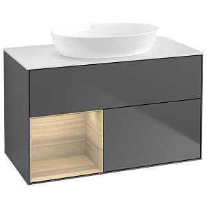 Villeroy und Boch Finion Waschtischunterschrank GA11PCGK 100cm, Abdeckplatte white matt, Emotion, Regale Oak Veneer, Anthracite matt
