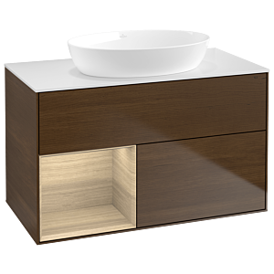 Villeroy und Boch Finion Waschtischunterschrank GA11PCGN 100cm, Abdeckplatte white matt, Emotion, Regale Oak Veneer, Walnut veneer
