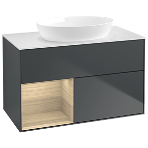 Villeroy und Boch Finion Waschtischunterschrank GA11PCHG 100cm, Abdeckplatte white matt, Emotion, Regale Oak Veneer, Midnight Blue Matt Lacquer